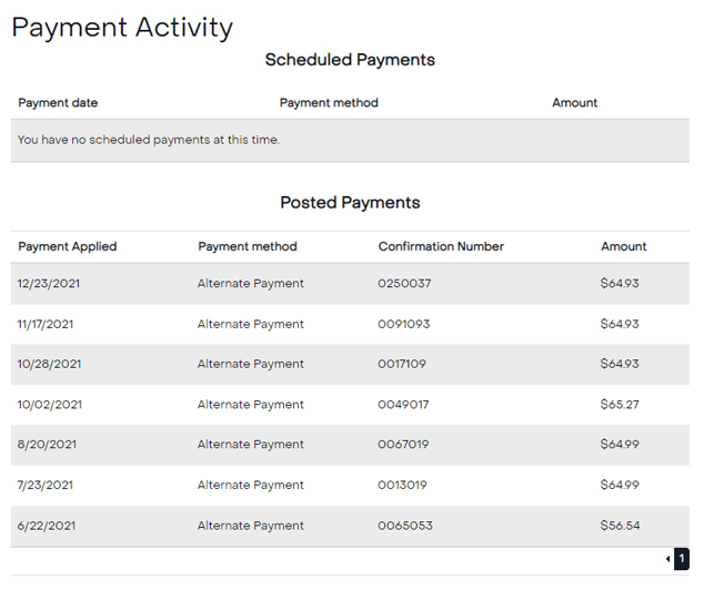 Your payment history seen in My Account