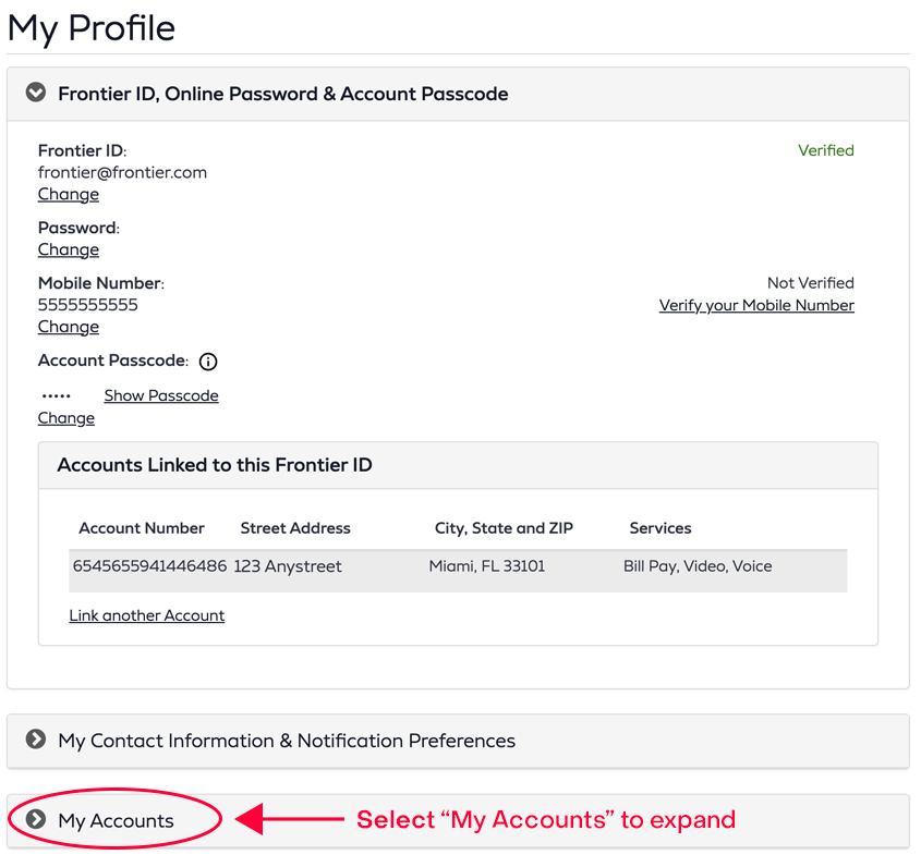 Click "My Accounts" in the "My Profile" section